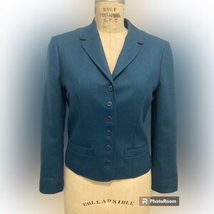 Pendleton Teal Wool Cropped Blazer Small Petite Vintage